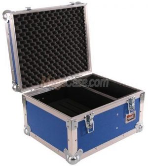 Koffer-Case blau mit Inlay für 5 x ipad Air + Zubehörfach Schnappschlösser