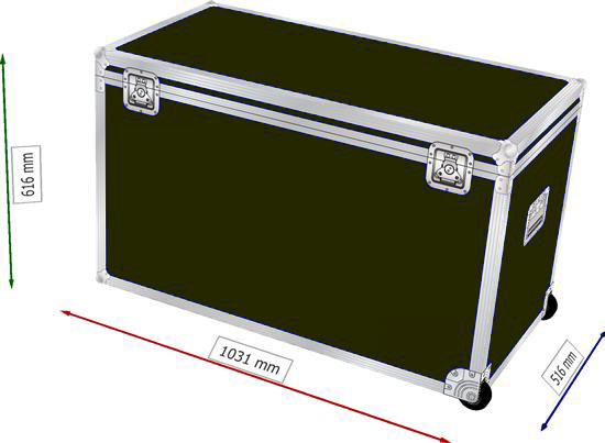 Truhenflightcase live olivegrün für Walking-Act mit Eckrollen