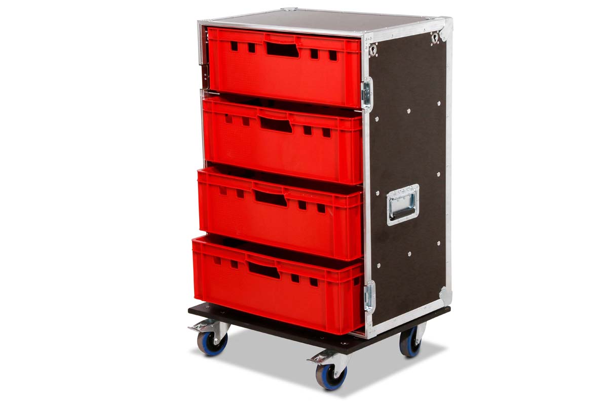 Zubehörcase 1x4 Kisten E2 Euronorm + Tischfunktion