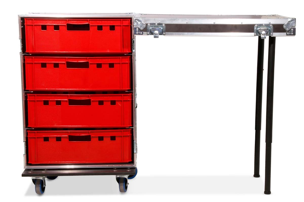 Zubehörcase 1x4 Kisten E2 Euronorm + Tischfunktion