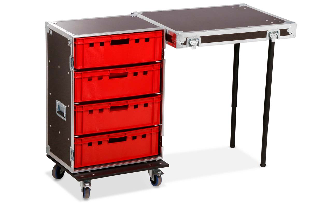Zubehörcase 1x4 Kisten E2 Euronorm + Tischfunktion