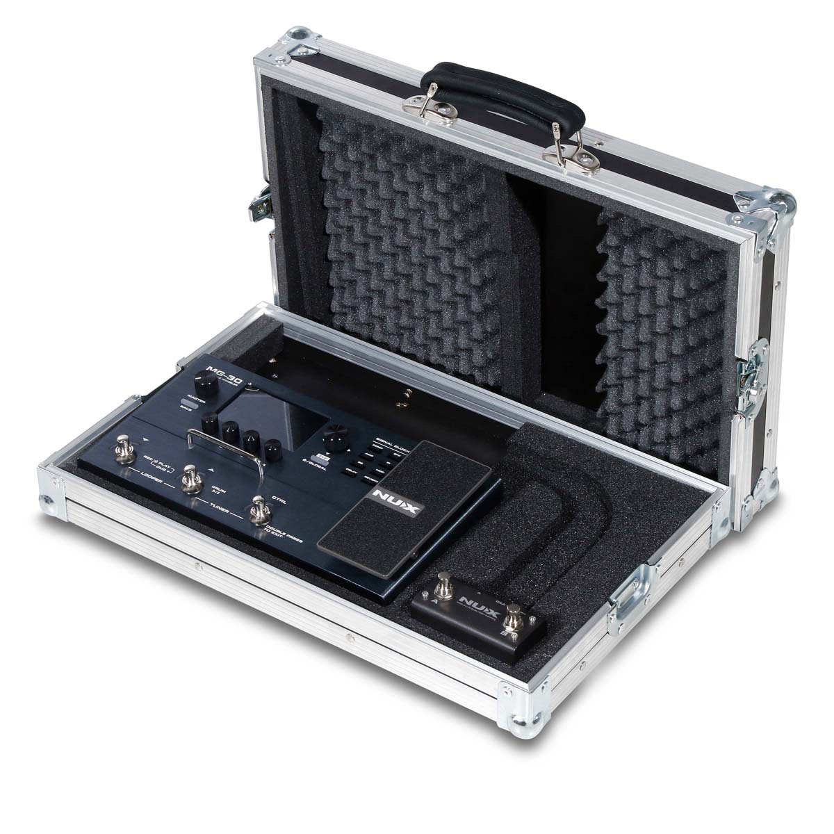 Flight case pour pédalier multi-effets NUX MG-30 avec double footswitch NMP-2