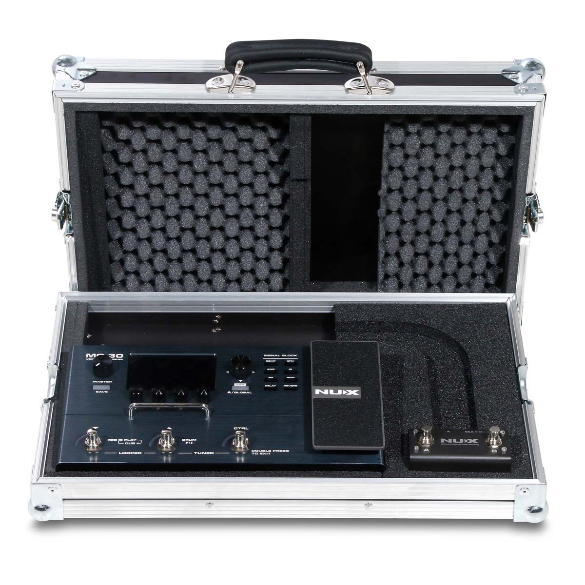 Flight case pour pédalier multi-effets NUX MG-30 avec double footswitch NMP-2