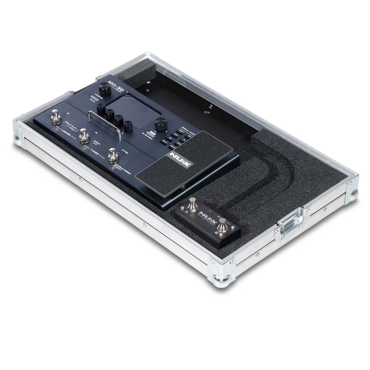 Flight case pour pédalier multi-effets NUX MG-30 avec double footswitch NMP-2