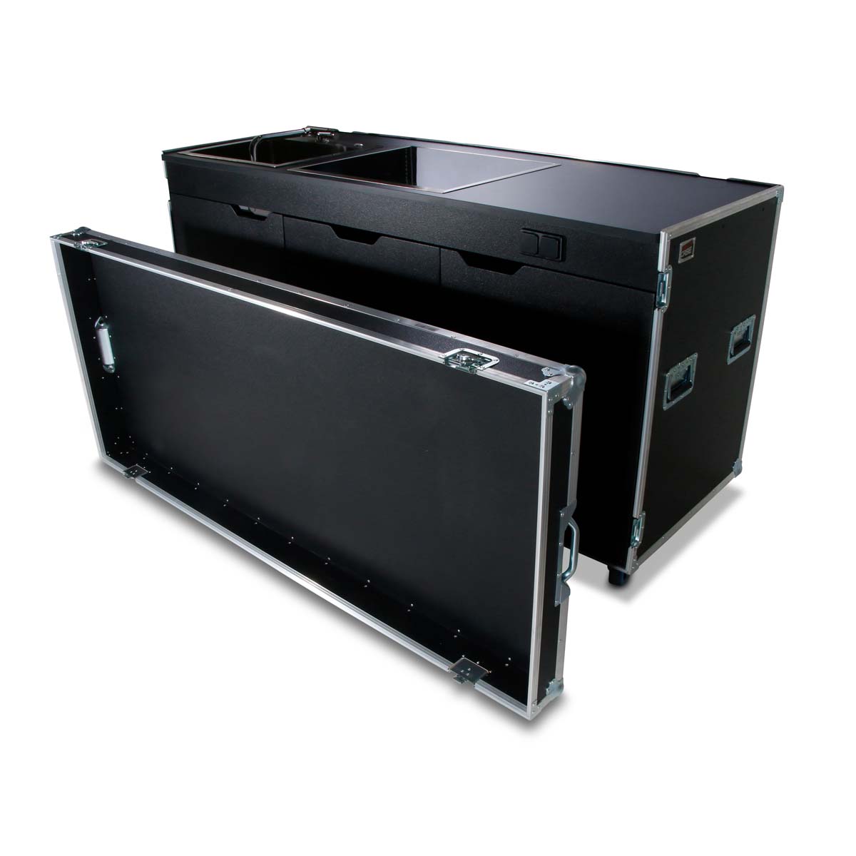 Flight-case cuisine mobile avec plaque de cuisson et évier